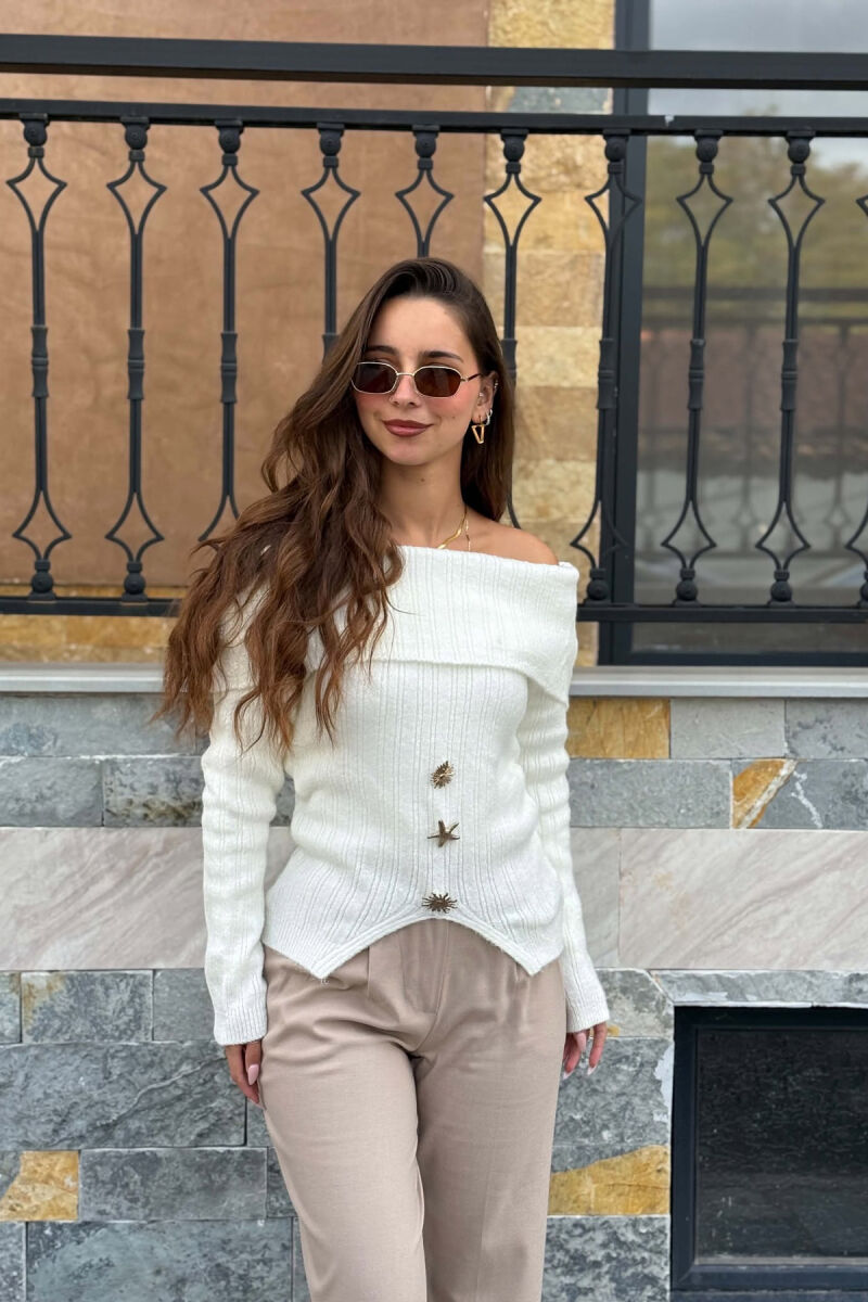 ONE COLOR GOLD BUTTONS WOMAN SWEATER WHITE-E BARDHE - 1