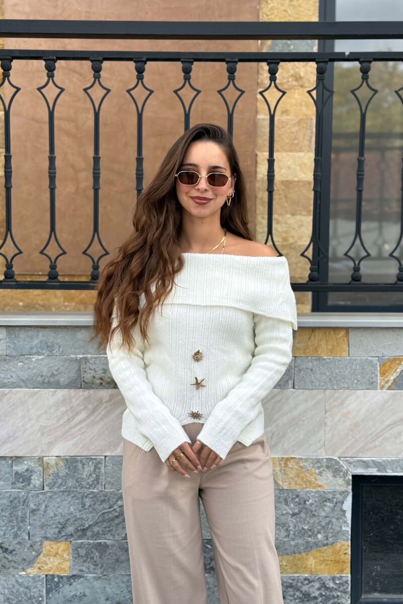 ONE COLOR GOLD BUTTONS WOMAN SWEATER WHITE-E BARDHE - 2