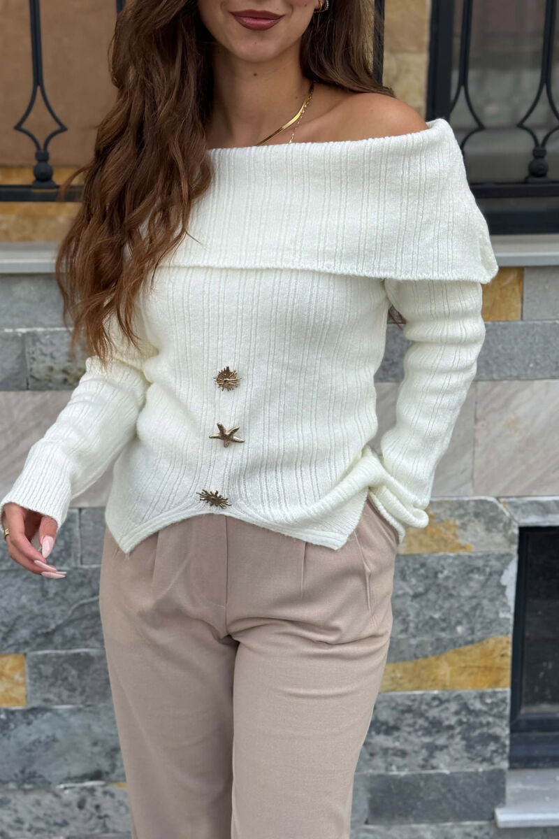 ONE COLOR GOLD BUTTONS WOMAN SWEATER WHITE-E BARDHE - 3