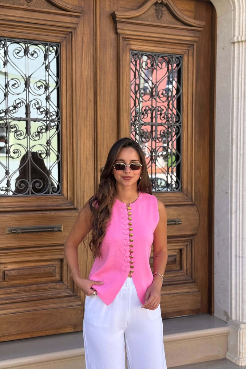 ONE COLOR GOLD BUTTONS WOMAN TANK TOP PINK/ROZE - 4