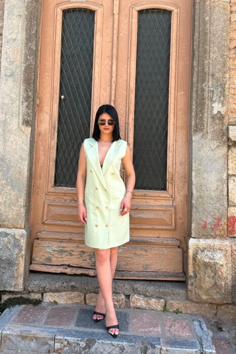 ONE COLOR GOLD BUTTONS WOMAN DRESS MINT/MENTE - 4