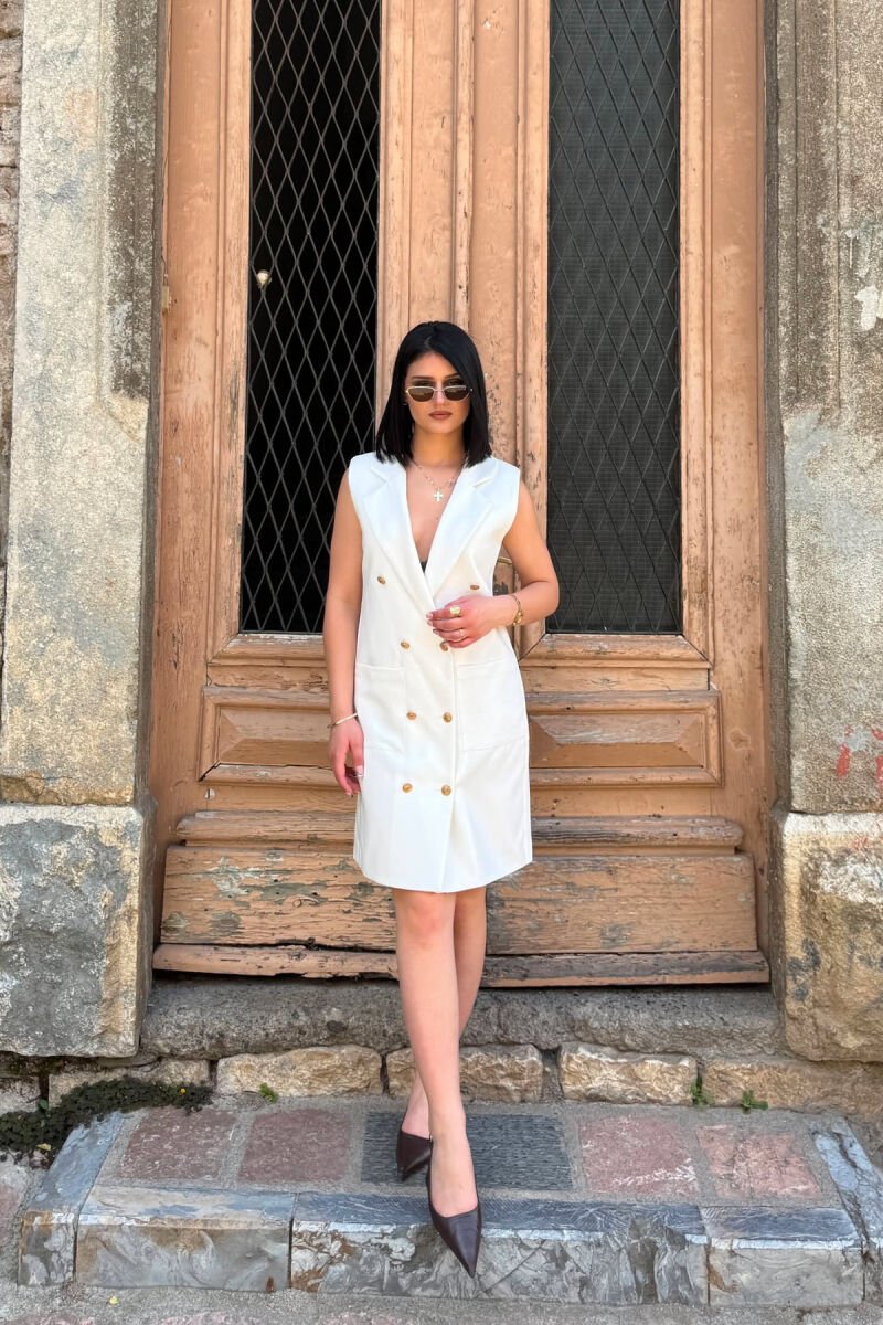 ONE COLOR GOLD BUTTONS WOMAN DRESS WHITE-E BARDHE - 1