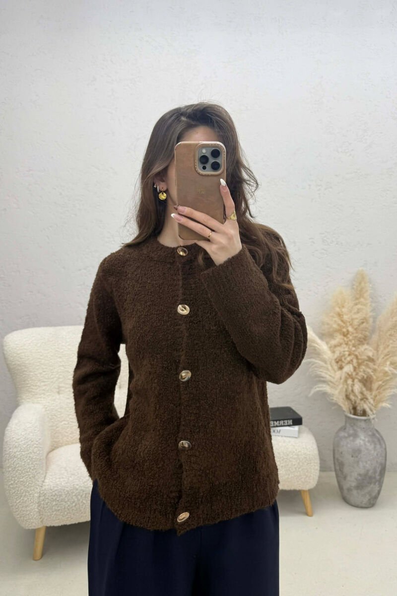ONE COLOR GOLD BUTTONS WOMEN CARDIGAN BROWN/KAFE - 1