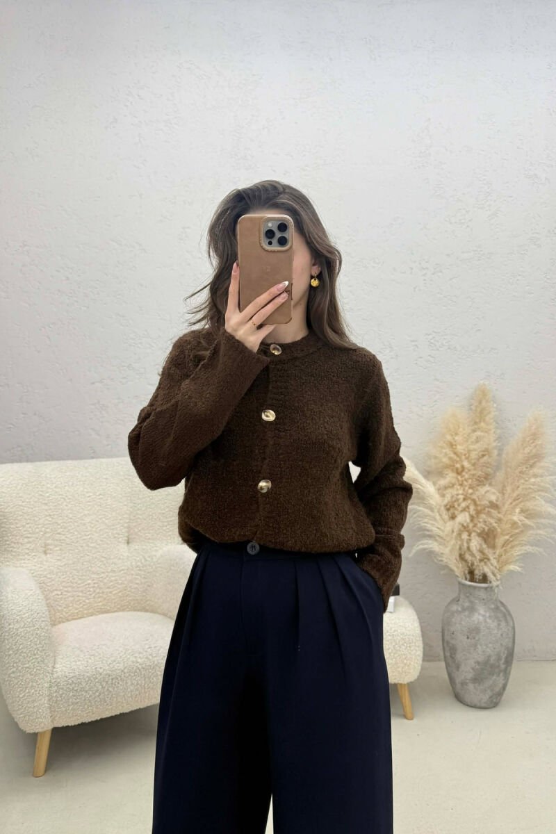 ONE COLOR GOLD BUTTONS WOMEN CARDIGAN BROWN/KAFE - 3