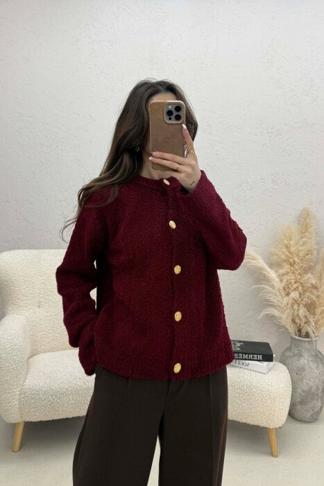 ONE COLOR GOLD BUTTONS WOMEN CARDIGAN BURGUNDY/VISHNJE - KLAUDIO FASHION