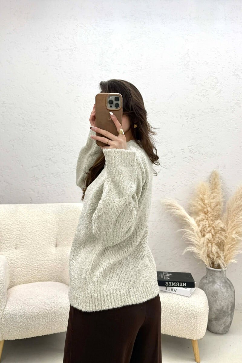 ONE COLOR GOLD BUTTONS WOMEN CARDIGAN CREAM/KREM - 2