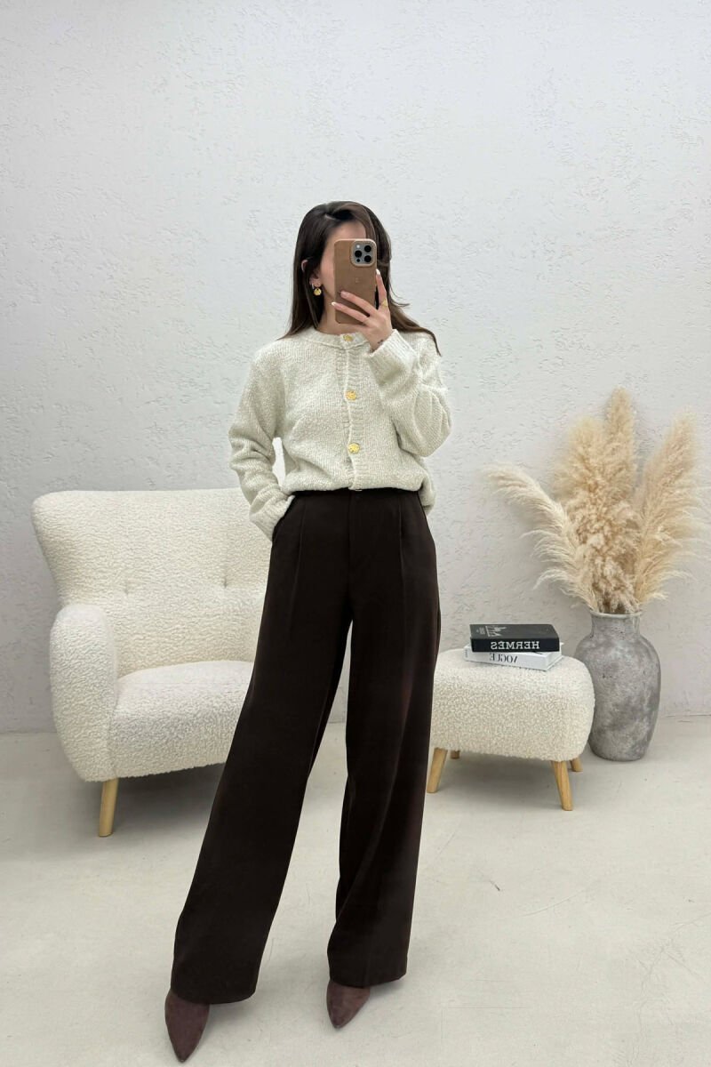 ONE COLOR GOLD BUTTONS WOMEN CARDIGAN CREAM/KREM - 3