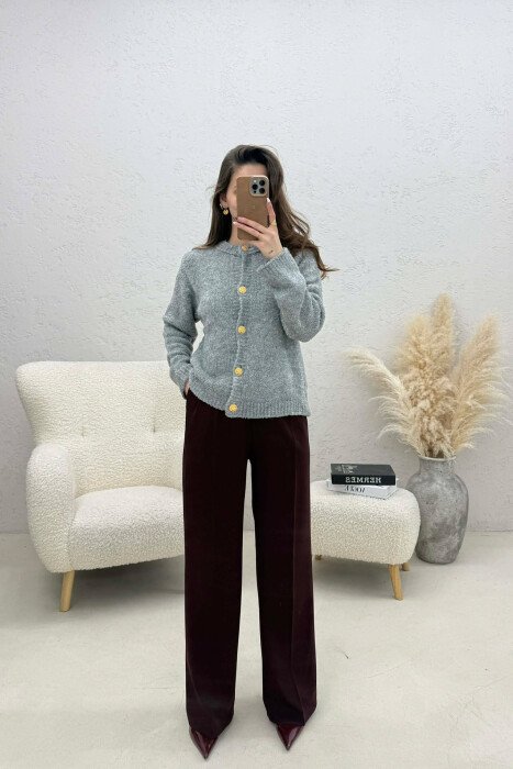ONE COLOR GOLD BUTTONS WOMEN CARDIGAN GREY/GRI - 2