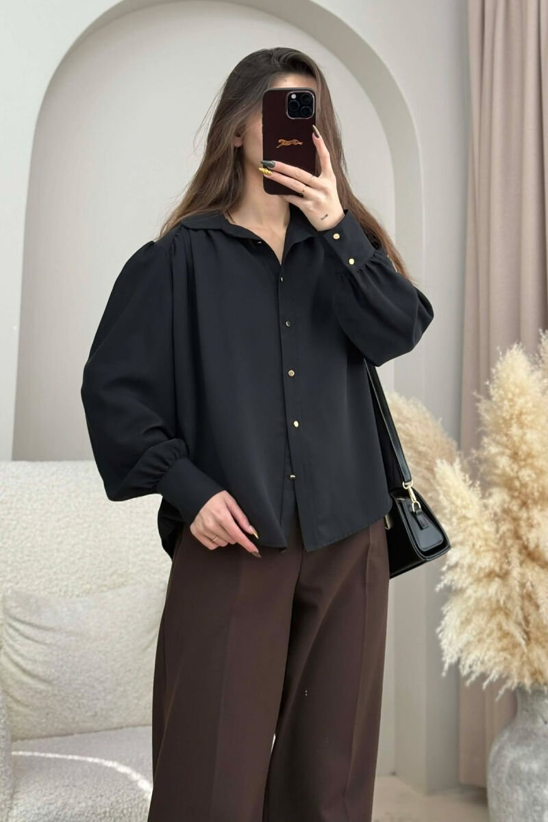 ONE COLOR GOLD BUTTONS WOMEN SHIRT BLACK/ E ZEZE - 2