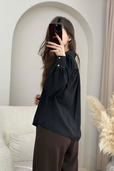 ONE COLOR GOLD BUTTONS WOMEN SHIRT BLACK/ E ZEZE - 3