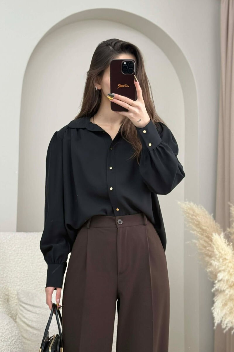 ONE COLOR GOLD BUTTONS WOMEN SHIRT BLACK/ E ZEZE - 4