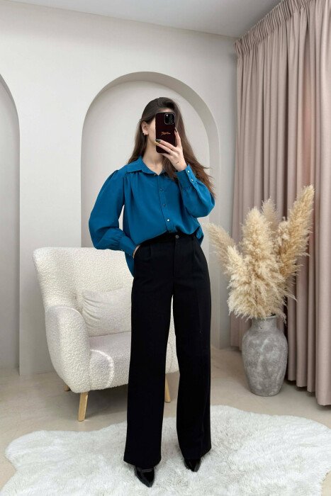 ONE COLOR GOLD BUTTONS WOMEN SHIRT BLUE STONE/GK - 2