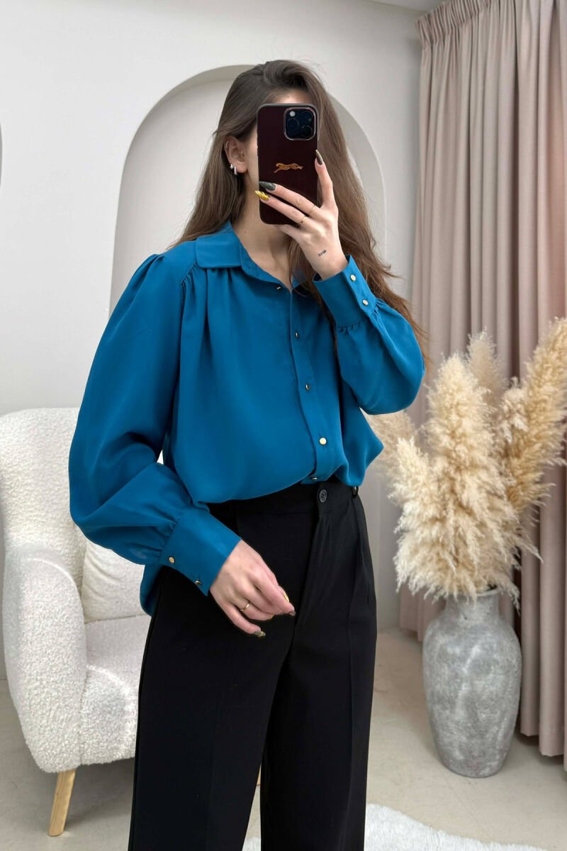 ONE COLOR GOLD BUTTONS WOMEN SHIRT BLUE STONE/GK - 3