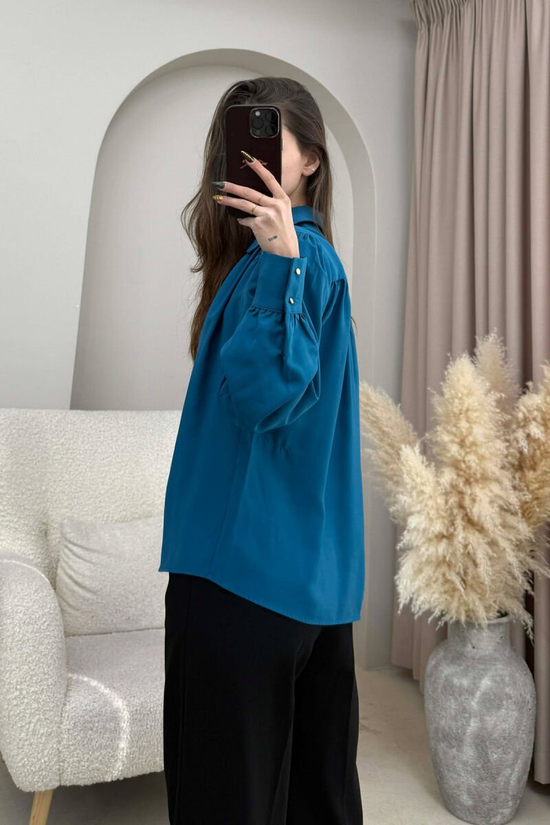ONE COLOR GOLD BUTTONS WOMEN SHIRT BLUE STONE/GK - 4