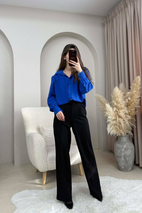 ONE COLOR GOLD BUTTONS WOMEN SHIRT BLUE/BLU 
