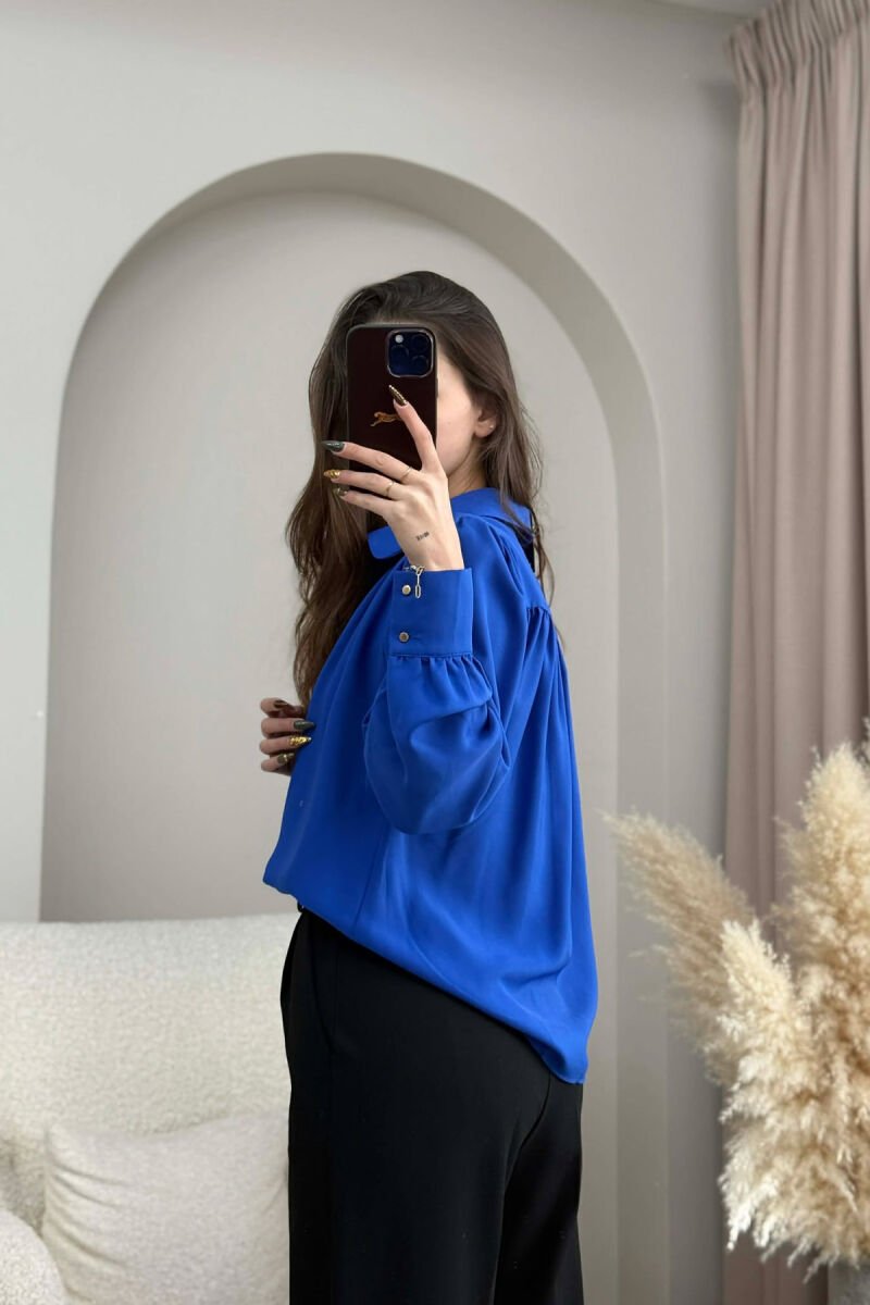 ONE COLOR GOLD BUTTONS WOMEN SHIRT BLUE/BLU - 2