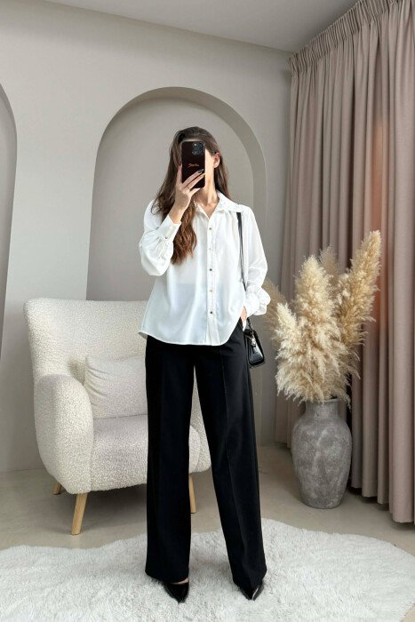 ONE COLOR GOLD BUTTONS WOMEN SHIRT WHITE-E BARDHE - KLAUDIO FASHION