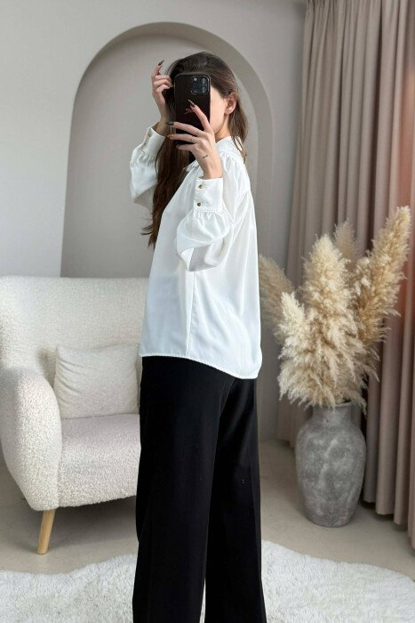 ONE COLOR GOLD BUTTONS WOMEN SHIRT WHITE-E BARDHE - 2