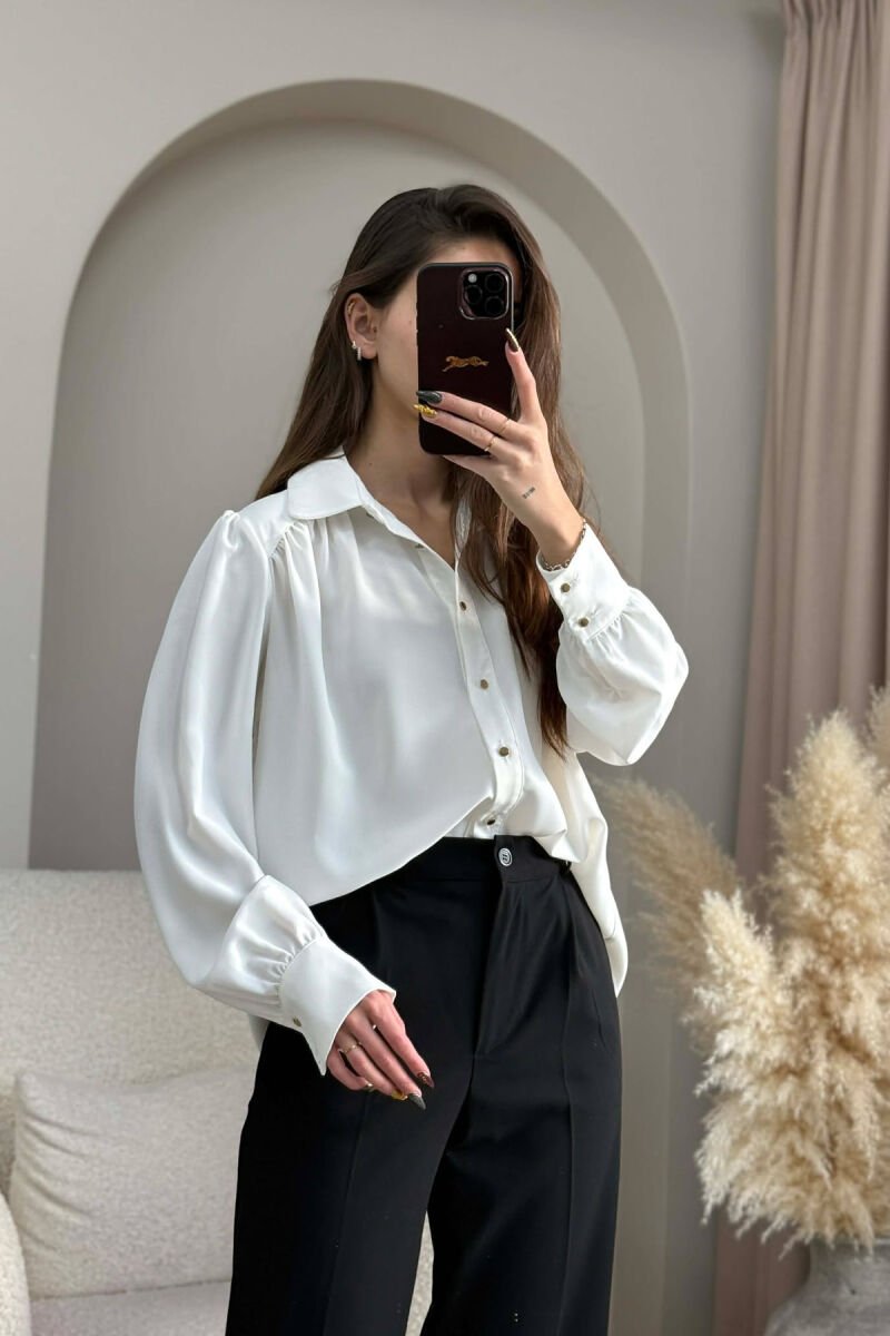 ONE COLOR GOLD BUTTONS WOMEN SHIRT WHITE-E BARDHE - 3