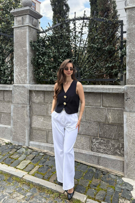 ONE COLOR GOLD BUTTONS WOMEN VEST BLACK/ E ZEZE - 2
