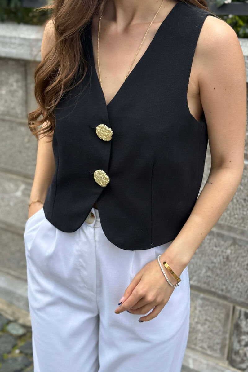 ONE COLOR GOLD BUTTONS WOMEN VEST BLACK/ E ZEZE - 3