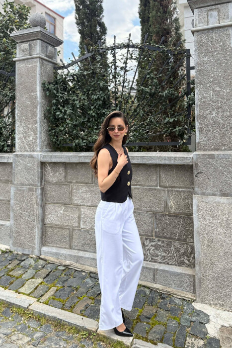 ONE COLOR GOLD BUTTONS WOMEN VEST BLACK/ E ZEZE - 4