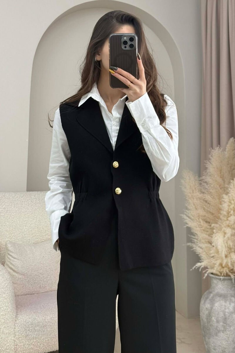 ONE COLOR GOLD BUTTONS WOMEN VEST BLACK/ E ZEZE - 3