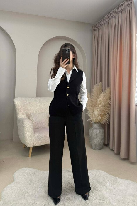 ONE COLOR GOLD BUTTONS WOMEN VEST BLACK/ E ZEZE 