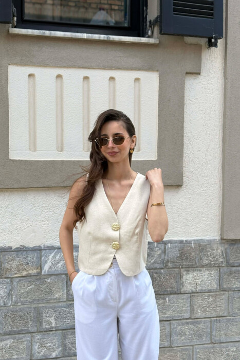 ONE COLOR GOLD BUTTONS WOMEN VEST CREAM/KREM - 1