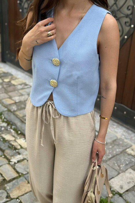 ONE COLOR GOLD BUTTONS WOMEN VEST LIGHTBLUE/BZ - 3