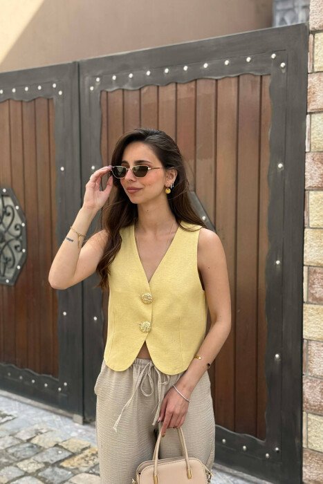 ONE COLOR GOLD BUTTONS WOMEN VEST YELLOW/E VERDHE - 1