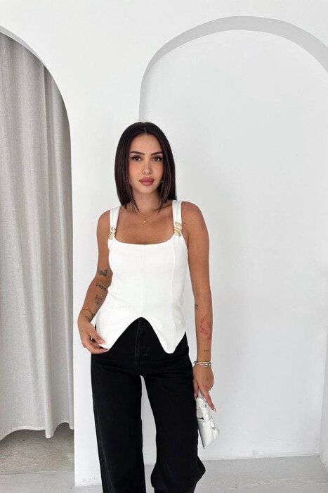 ONE COLOR GOLD DETAILS WOMEN TANK TOP WHITE-E BARDHE - 