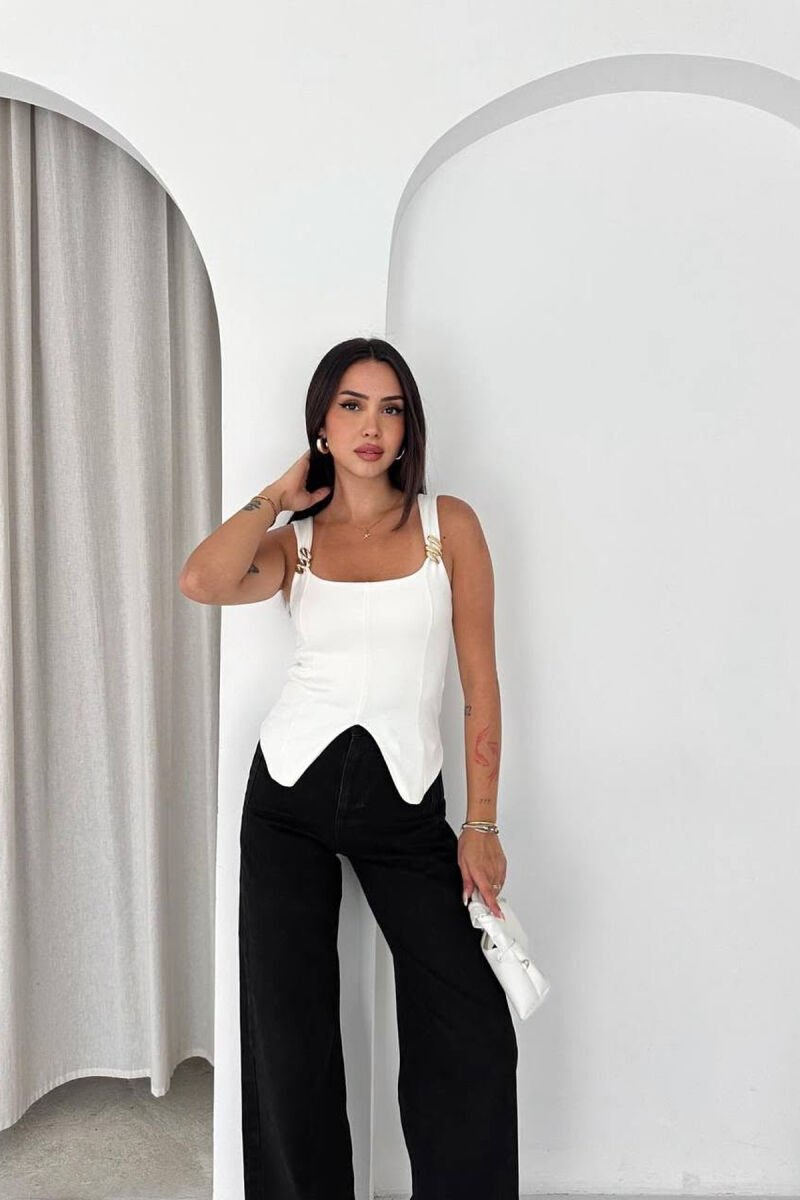 ONE COLOR GOLD DETAILS WOMEN TANK TOP WHITE-E BARDHE - 3