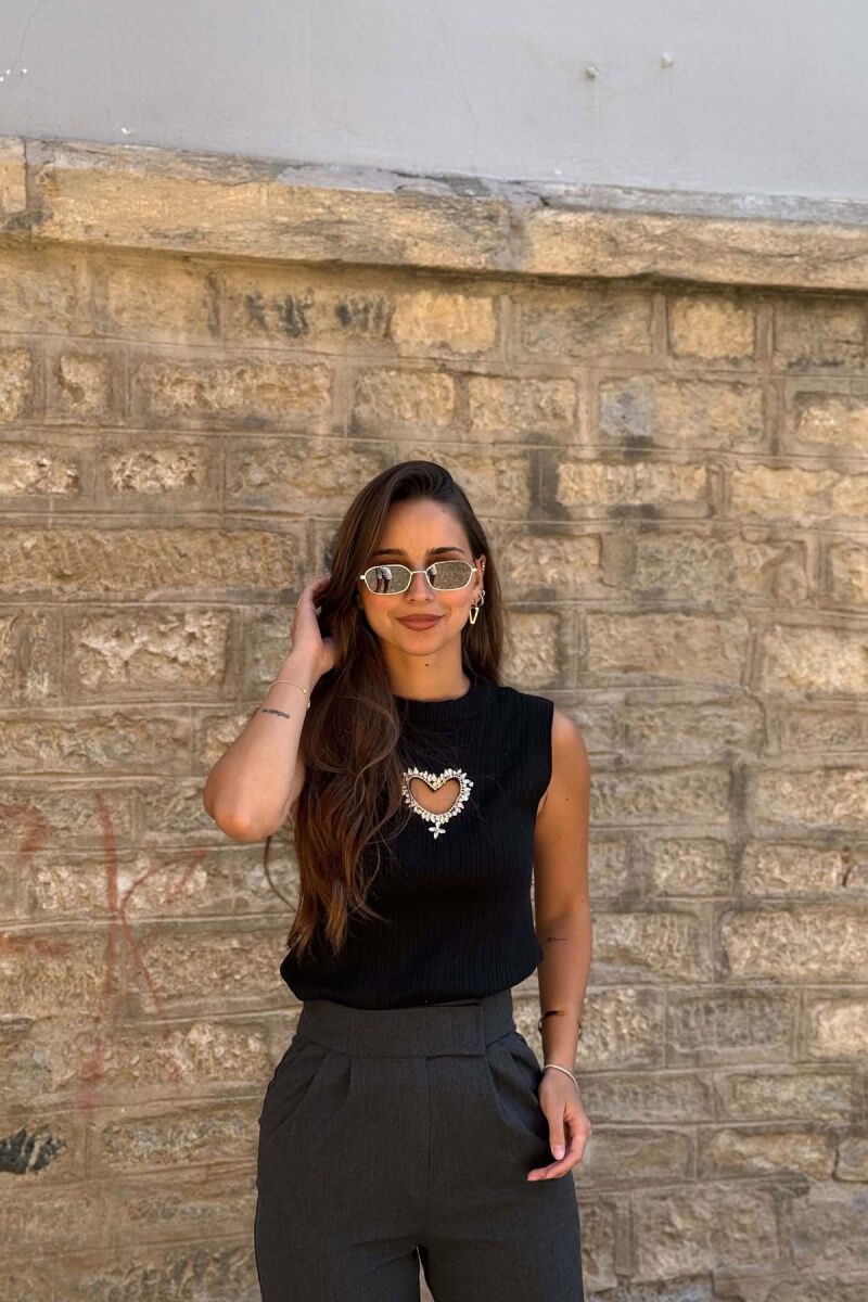 ONE COLOR HEART DETAIL WOMAN TANK TOP BLACK/ E ZEZE - 2