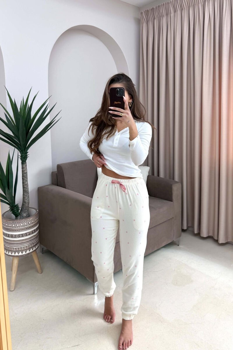 ONE COLOR HEARTS DESIGN WOMAN JOGGERS CREAM/KREM - 1