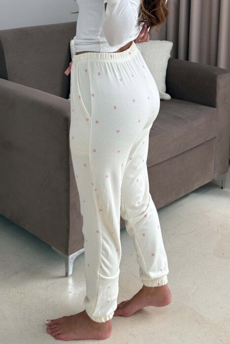 ONE COLOR HEARTS DESIGN WOMAN JOGGERS CREAM/KREM - 2