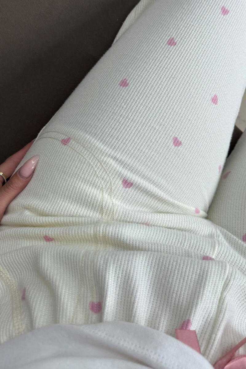 ONE COLOR HEARTS DESIGN WOMAN JOGGERS CREAM/KREM - 4
