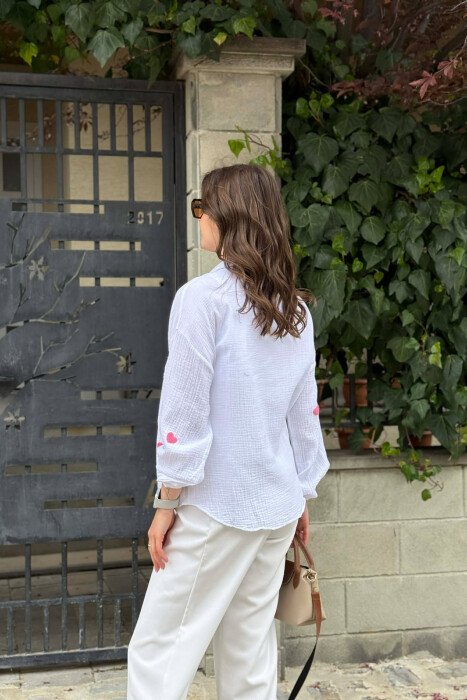 ONE COLOR HEARTS DESIGN WOMAN SHIRT WHITE-E BARDHE - 4