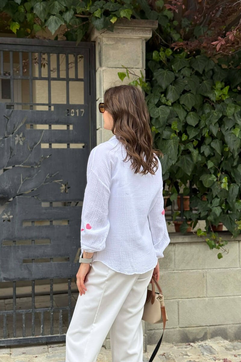 ONE COLOR HEARTS DESIGN WOMAN SHIRT WHITE-E BARDHE - 4