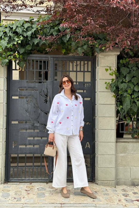 ONE COLOR HEARTS DESIGN WOMAN SHIRT WHITE-E BARDHE - 6