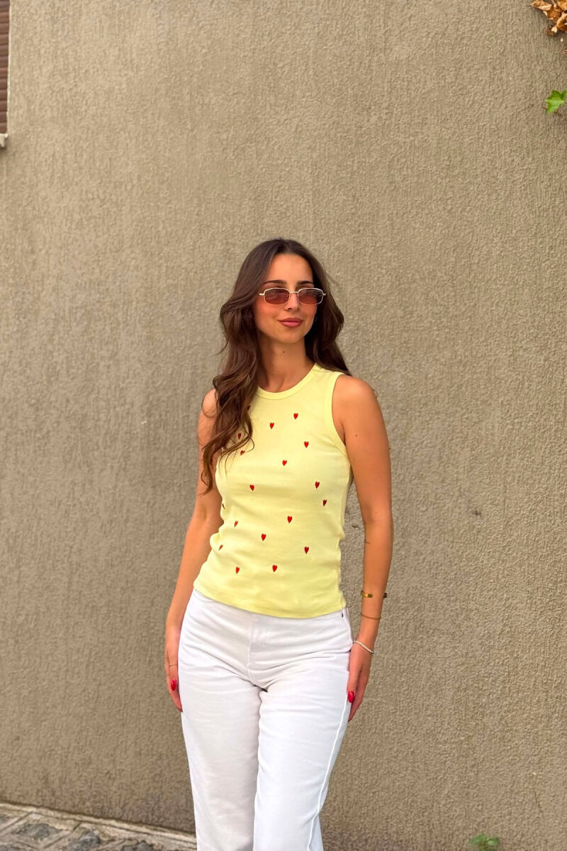 ONE COLOR HEARTS DESIGN WOMAN TANK TOP YELLOW/E VERDHE - 1