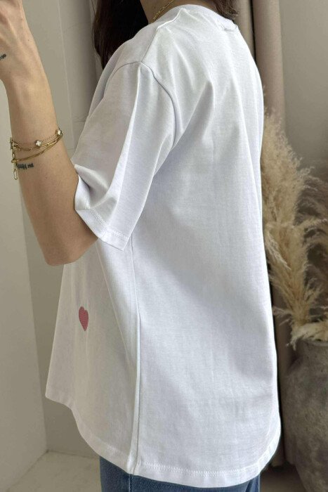 ONE COLOR HEARTS DESIGN WOMEN T-SHIRT WHITE-E BARDHE - 3