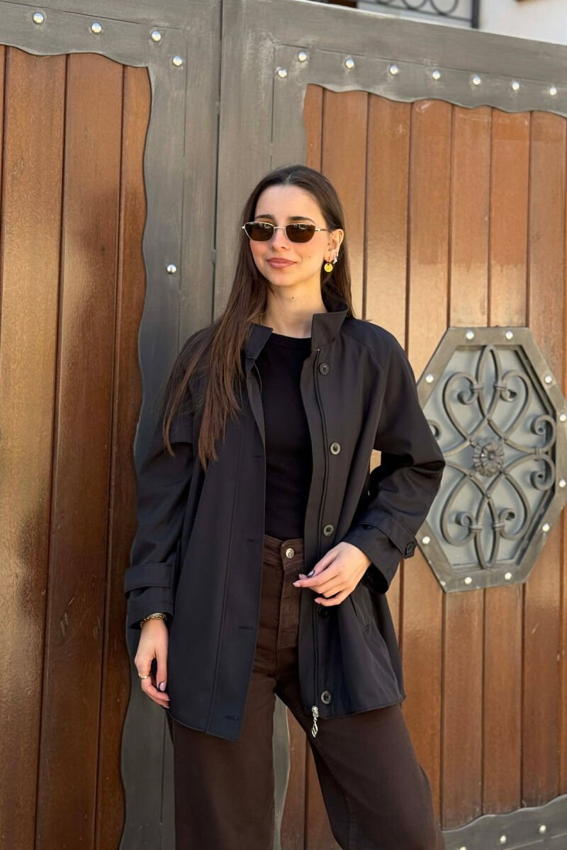 ONE COLOR HIGH NECK BUTTON-ZIP UP WOMEN JACKET BLACK-BLACK/ZZ - 4