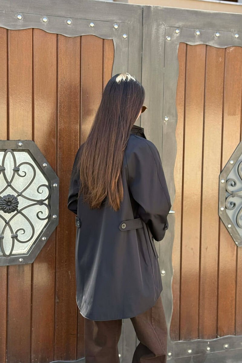 ONE COLOR HIGH NECK BUTTON-ZIP UP WOMEN JACKET BLACK-BLACK/ZZ - 5