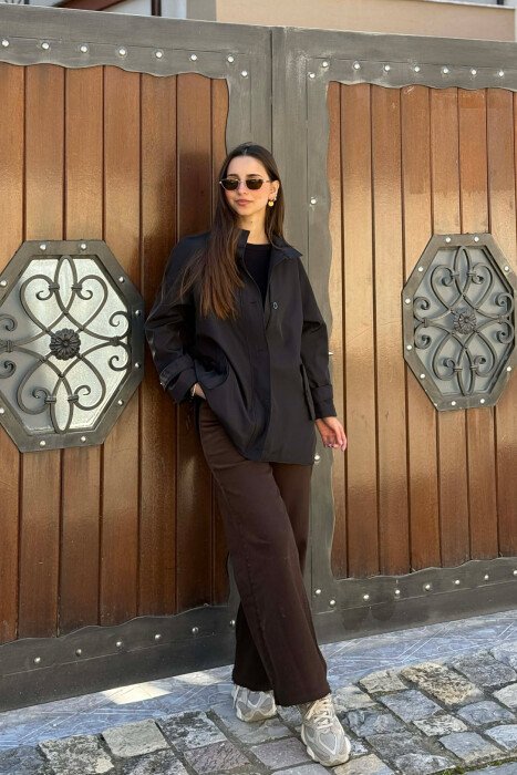 ONE COLOR HIGH NECK BUTTON-ZIP UP WOMEN JACKET BLACK-BLACK/ZZ - 6