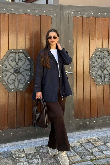 ONE COLOR HIGH NECK BUTTON-ZIP UP WOMEN JACKET BLUE/BLU - 2