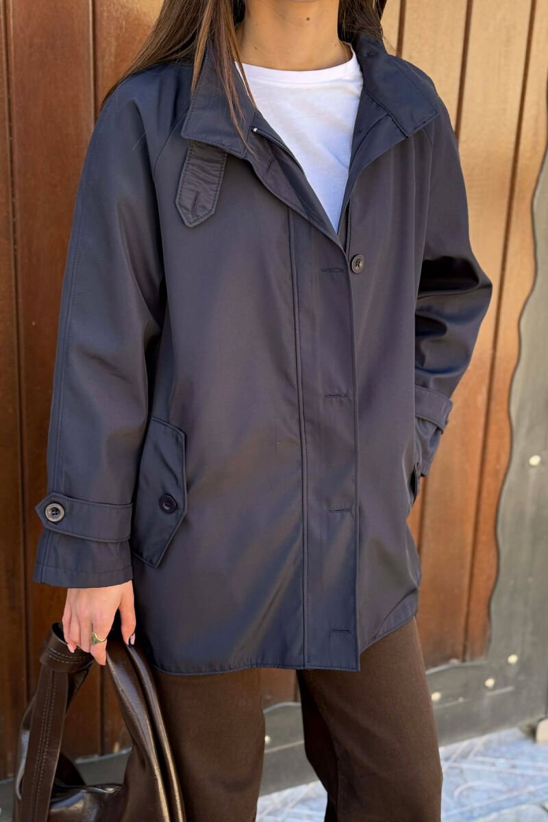 ONE COLOR HIGH NECK BUTTON-ZIP UP WOMEN JACKET BLUE/BLU - 4