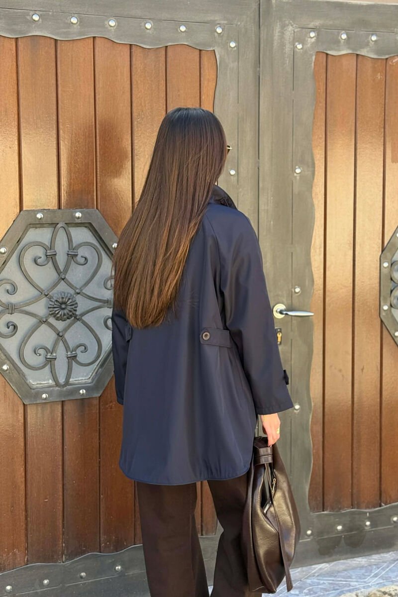 ONE COLOR HIGH NECK BUTTON-ZIP UP WOMEN JACKET BLUE/BLU - 5
