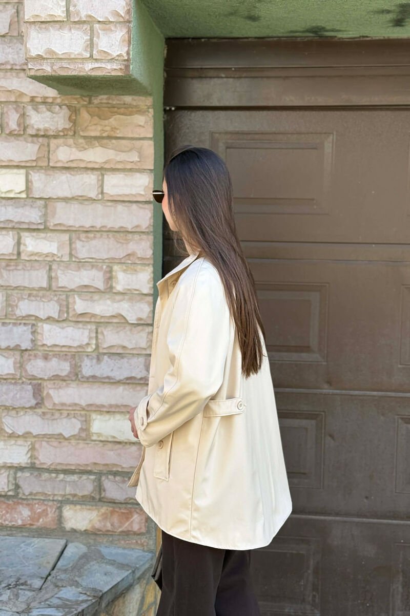 ONE COLOR HIGH NECK BUTTON-ZIP UP WOMEN JACKET CREAM/KREM - 4