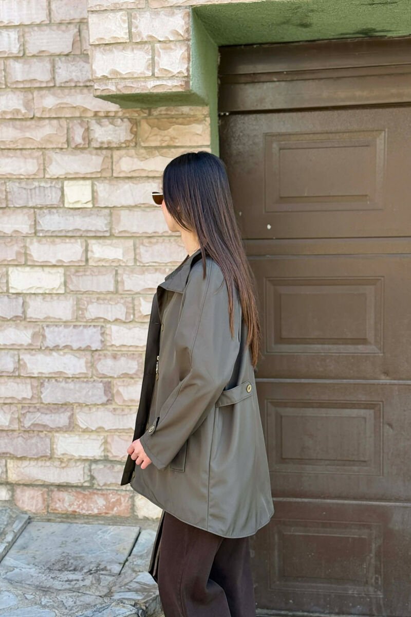 ONE COLOR HIGH NECK BUTTON-ZIP UP WOMEN JACKET DARK GREEN/JEE - 4